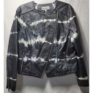 Indigo Thread Co Faux Leather Moto Jkt Tie Dye Print Asymmetrical Zip Womens XL